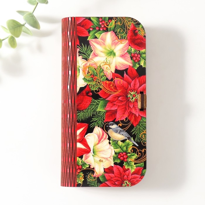 Новогодняя шкатулка  Новогодняя шкатулка "Цветок пуансеттия" 17х8,5 см