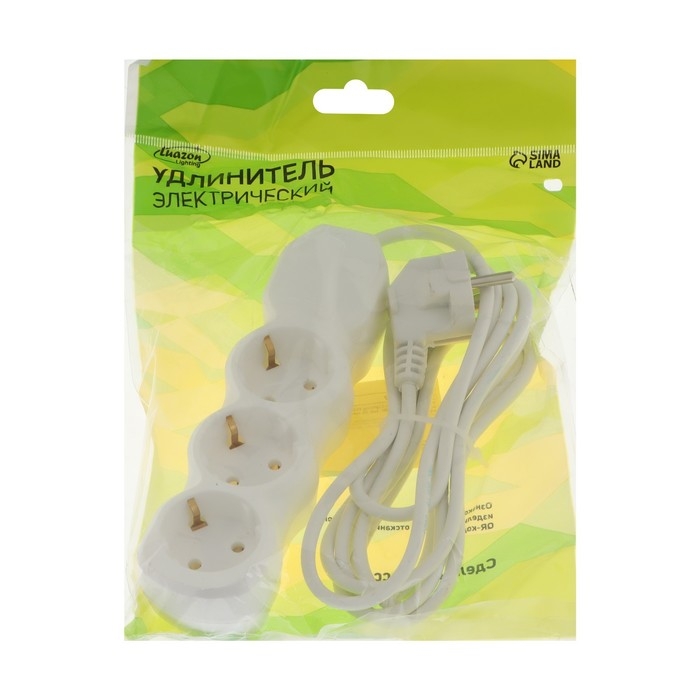 Удлинитель Luazon Lighting ECO, 3 розетки, 2.7 м, 10 А, 2200 Вт, ПВС 3х0.75 мм2, с з/к,белый Удлинитель Luazon Lighting ECO, 3 розетки, 2.7 м, 10 А, 2200 Вт, ПВС 3х0.75 мм2, с з/к,белый