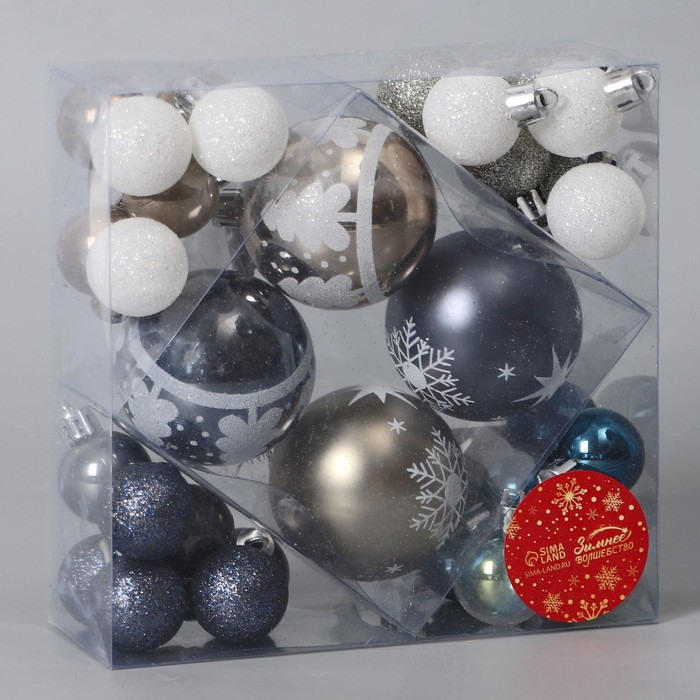 Набор шаров пластик d-3 см, d-6 см, 32 шт Набор шаров пластик d-3 см, d-6 см, 32 шт "Морозное утро" микс