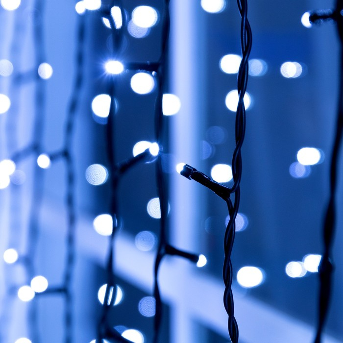 Гирлянда «Занавес» 2 × 9 м, IP44, УМС, тёмная нить, 1800 LED, свечение белое, 220 В