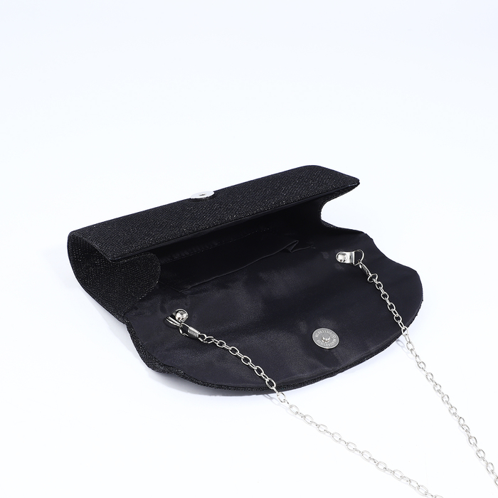 Сумка-клатч на магните, длинная цепь, цвет чёрный