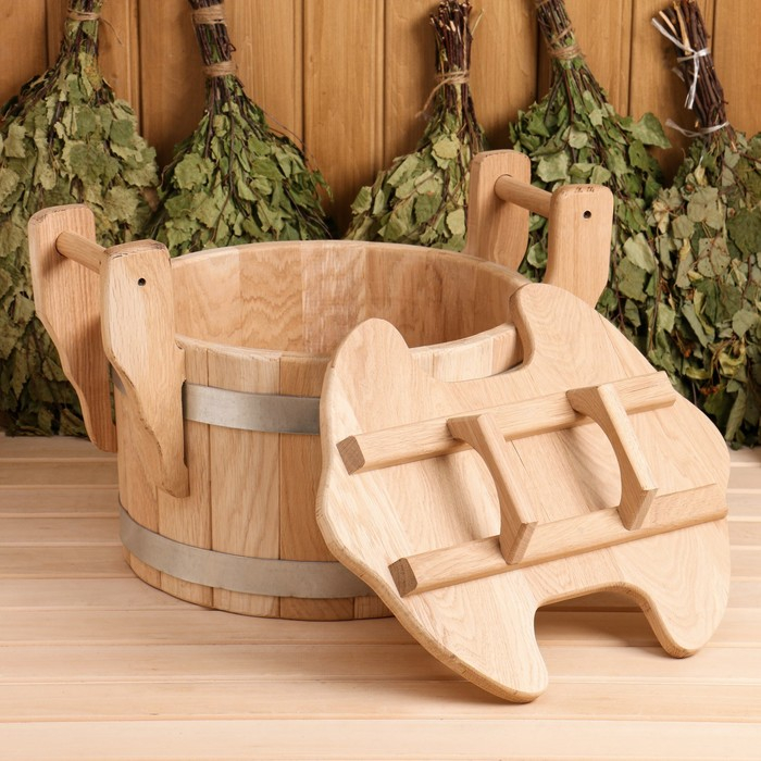 Запарник из дуба, премиум, 23л, с крышкой, на два веника Запарник из дуба, премиум, 23л, с крышкой, на два веника