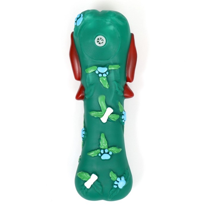Игрушка пищащая для собак Игрушка пищащая для собак "Новогодняя кость с бантиком", виниловая, 18 х 5,6 х 4 см, зелёная