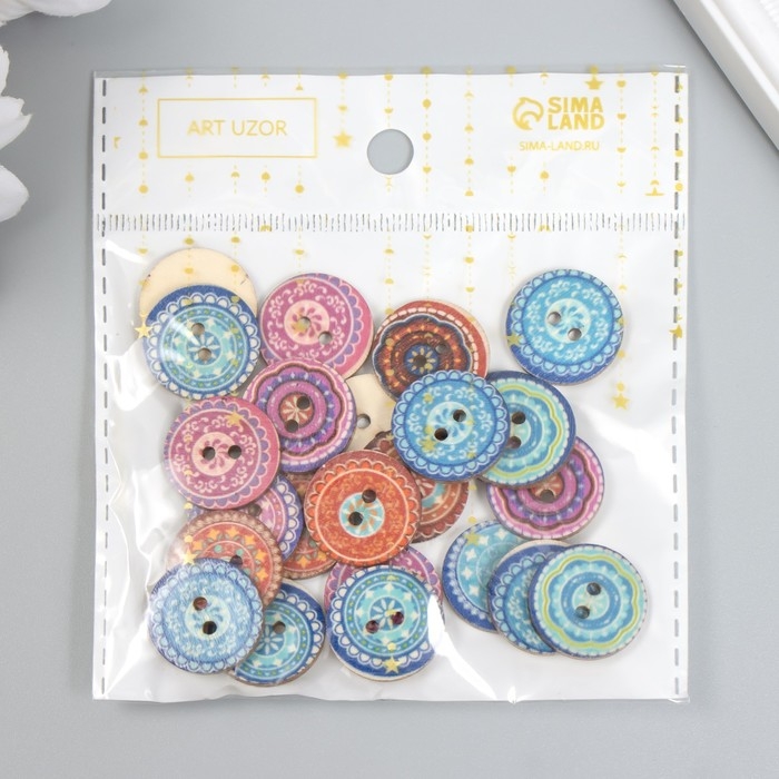 Пуговицы дерево для творчества 2 прокола Пуговицы дерево для творчества 2 прокола "Узорные" набор 25 шт 2х2 см