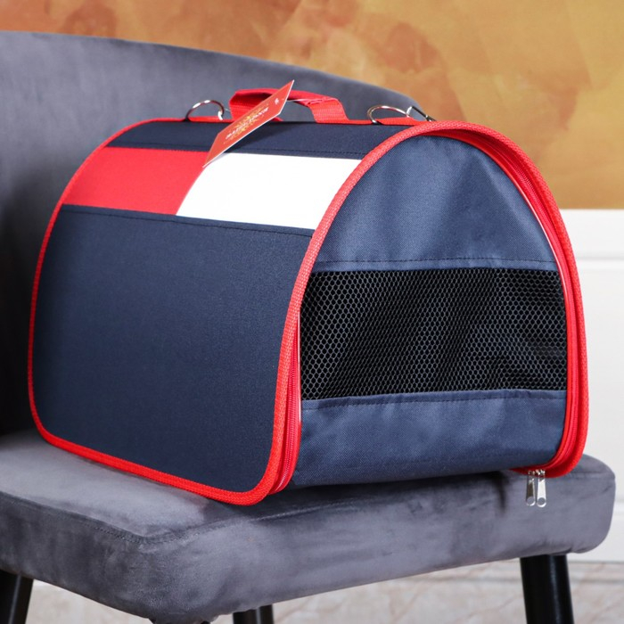 Сумка-переноска для животных, каркасная, 46 х 28,5 х 29 см, синий-красный Сумка-переноска для животных, каркасная, 46 х 28,5 х 29 см, синий-красный