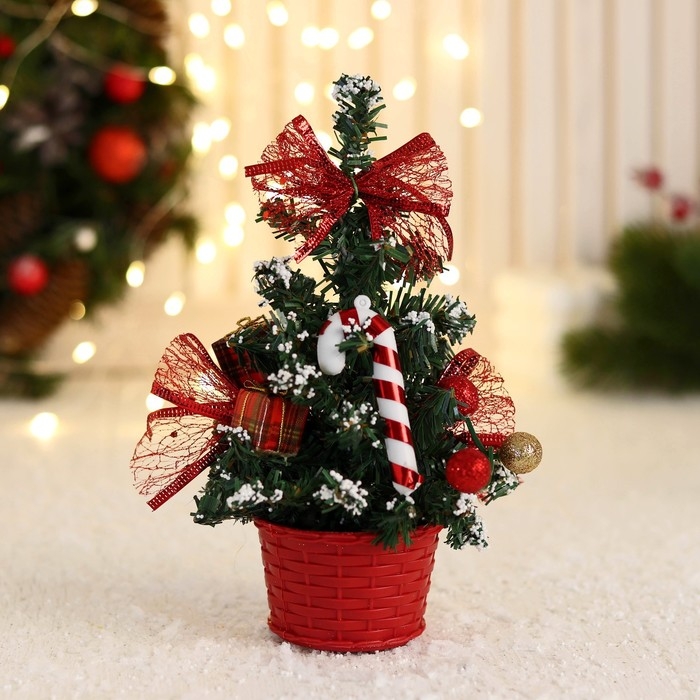 Ёлка декор Ёлка декор "Праздничная" бантик шары леденец, 10х17 см, красный