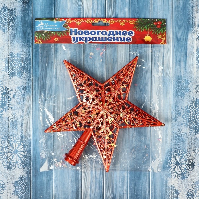 Наконечник Наконечник "Звезда" узор блеск, 18х19 см, красный