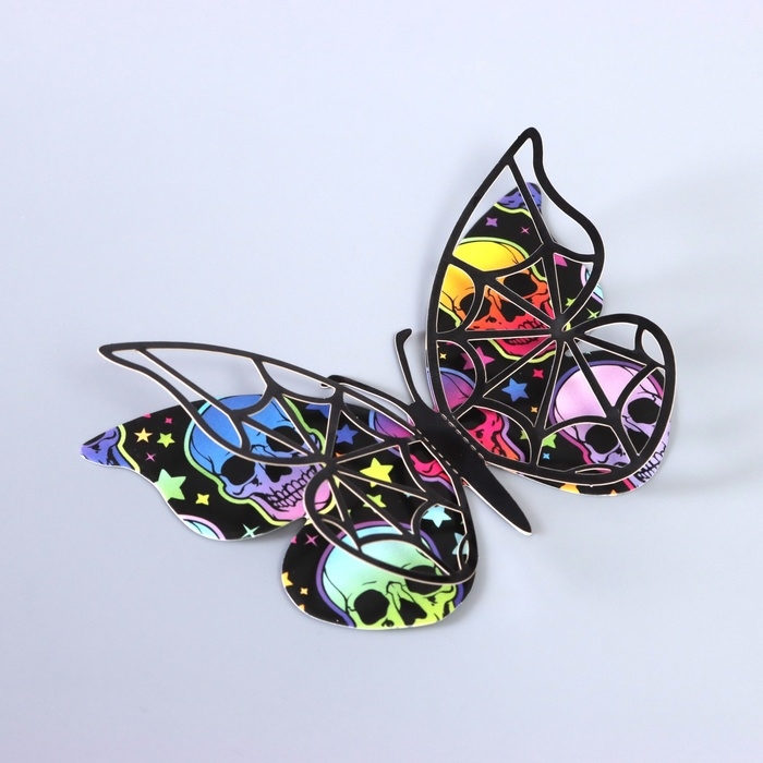 Наклейка бумага, пластик  Наклейка бумага, пластик "Бабочки на Хэллоуин" чёрные набор 12 шт