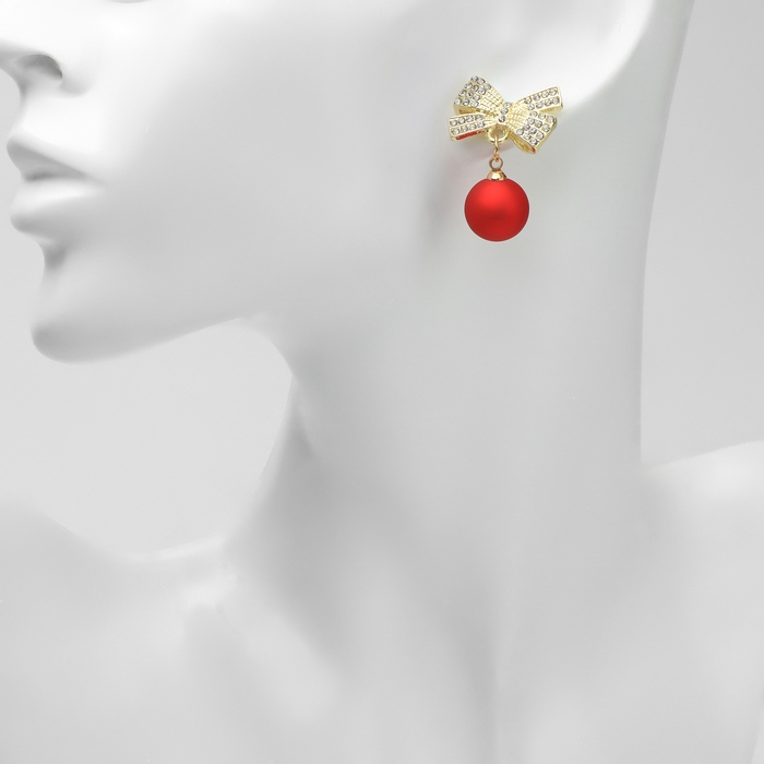 Новый год! Серьги «Новогодние» бантики, цвет бело-красный в золоте Новый год! Серьги «Новогодние» бантики, цвет бело-красный в золоте