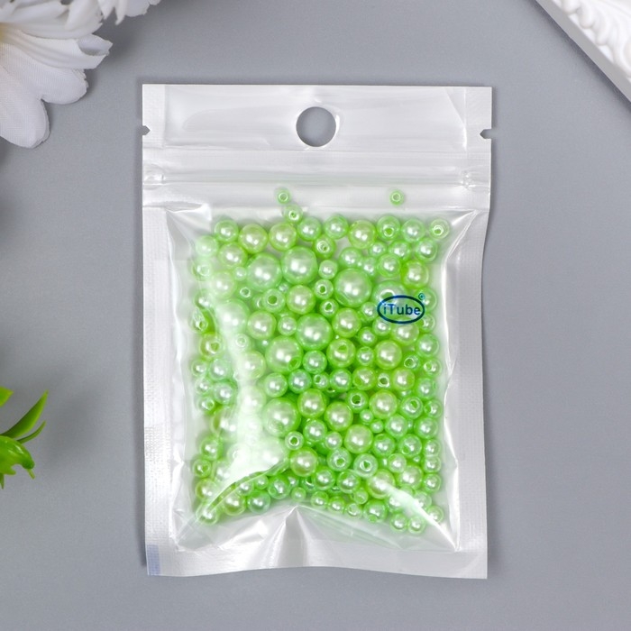 Бусины для творчества пластик Бусины для творчества пластик "Круглые. Фисташка" d=3-8 мм, набор 10 гр