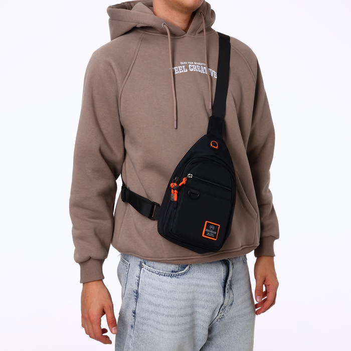 Сумка-слинг из текстиля, 3 наружных кармана, цвет чёрный Сумка-слинг из текстиля, 3 наружных кармана, цвет чёрный