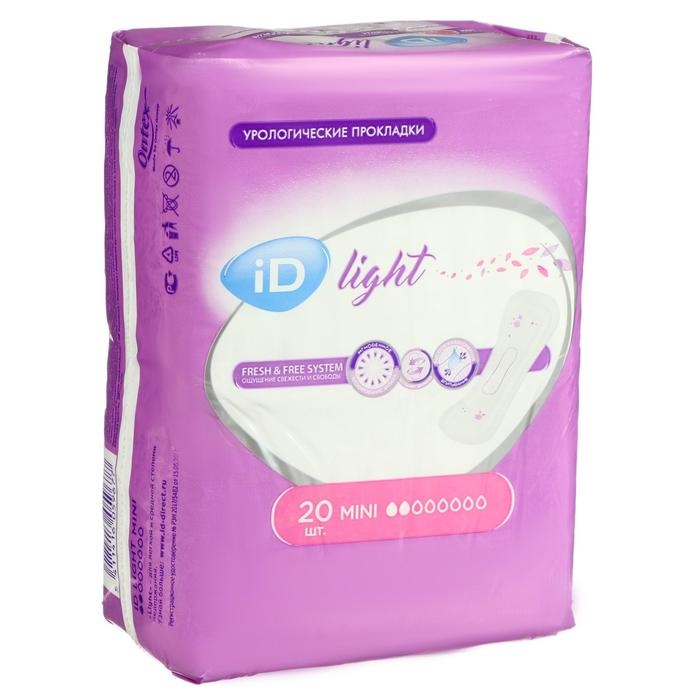 Урологические прокладки iD Light, Mini 20 шт Урологические прокладки iD Light, Mini 20 шт