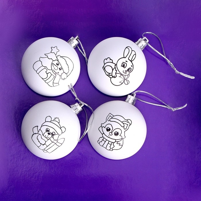 Ёлочные шары под раскраску на новый год «С новым годом», краски, 4 шт, новогодний набор для творчества Ёлочные шары под раскраску на новый год «С новым годом», краски, 4 шт, новогодний набор для творчества