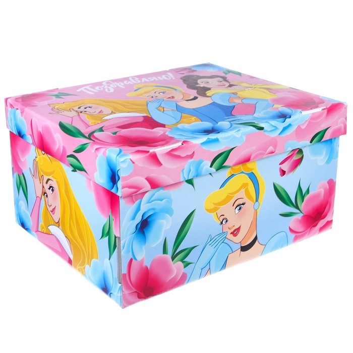 Подарочная коробка с крышкой, складная Подарочная коробка с крышкой, складная "Поздравляю" 31х25.5х16 см, Принцессы