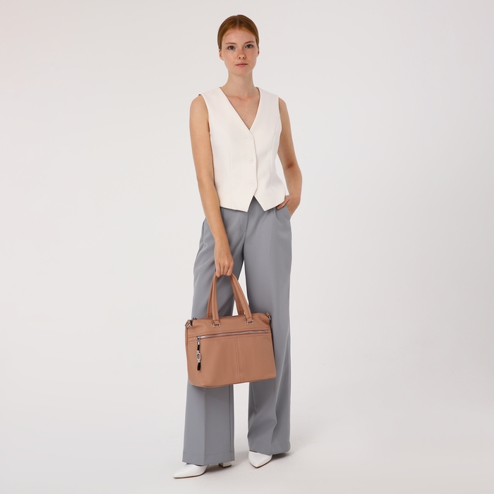 Сумка-тоут на молнии, 2 наружных кармана, цвет розовый