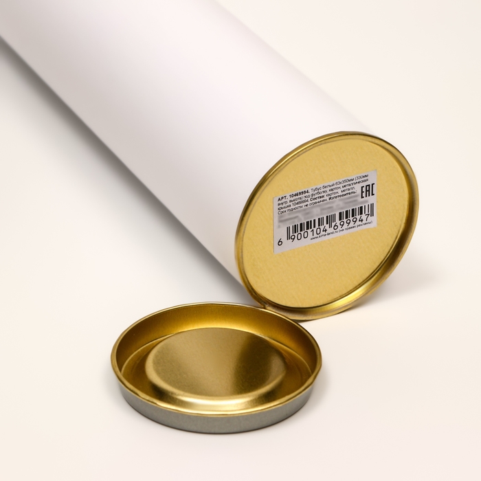 Тубус 63х350 мм (330 мм внутр. высота), под футболку, белая, картон, металлическая крышка Тубус 63х350 мм (330 мм внутр. высота), под футболку, белая, картон, металлическая крышка