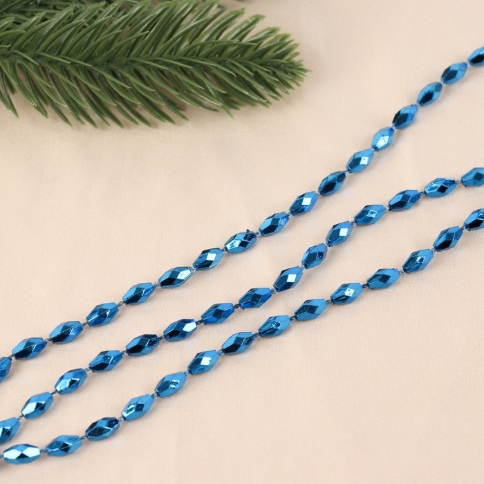 Бусы на ёлку 2 м d-3 мм Бусы на ёлку 2 м d-3 мм "Овалы грани" синий