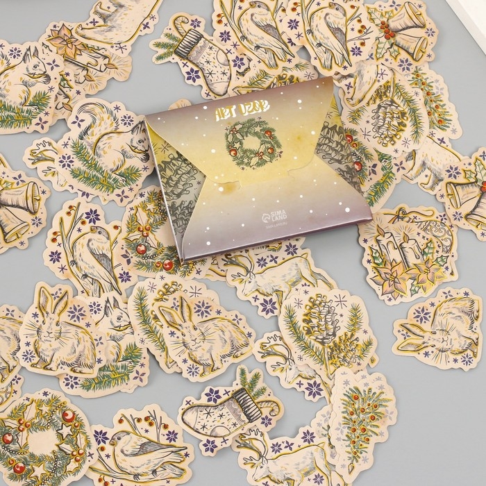 Наклейки для творчества Наклейки для творчества "Новый год. Винтаж" тиснение золото набор 48 шт 9х7х0,8 см
