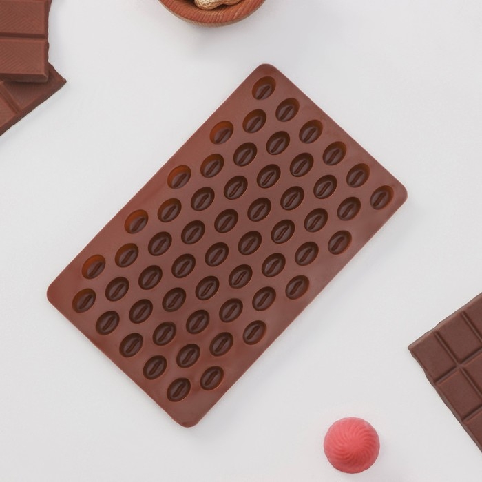 Форма для мармелада Доляна «Кофейные бобы», силикон, 18,5×11×1 см, 55 ячеек (1,6×1,2 см), цвет коричневый Форма для мармелада Доляна «Кофейные бобы», силикон, 18,5×11×1 см, 55 ячеек (1,6×1,2 см), цвет коричневый
