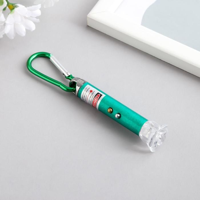 Фонарик+лазер на карабине 3 режима Фонарик+лазер на карабине 3 режима "Цветок" МИКС 8,5х2,2х2,2 см