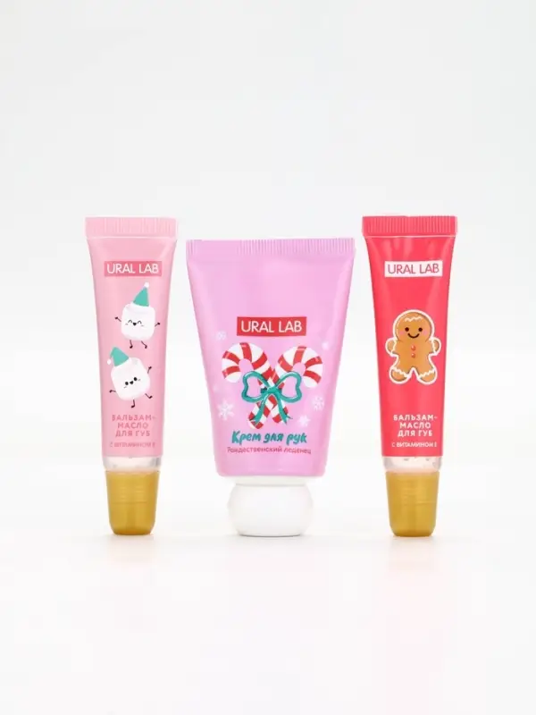 Новогодний подарочный набор косметики: крем для рук, бальзам для губ, пилочка для ногтей, URAL LAB Новогодний подарочный набор косметики: крем для рук, бальзам для губ, пилочка для ногтей, URAL LAB