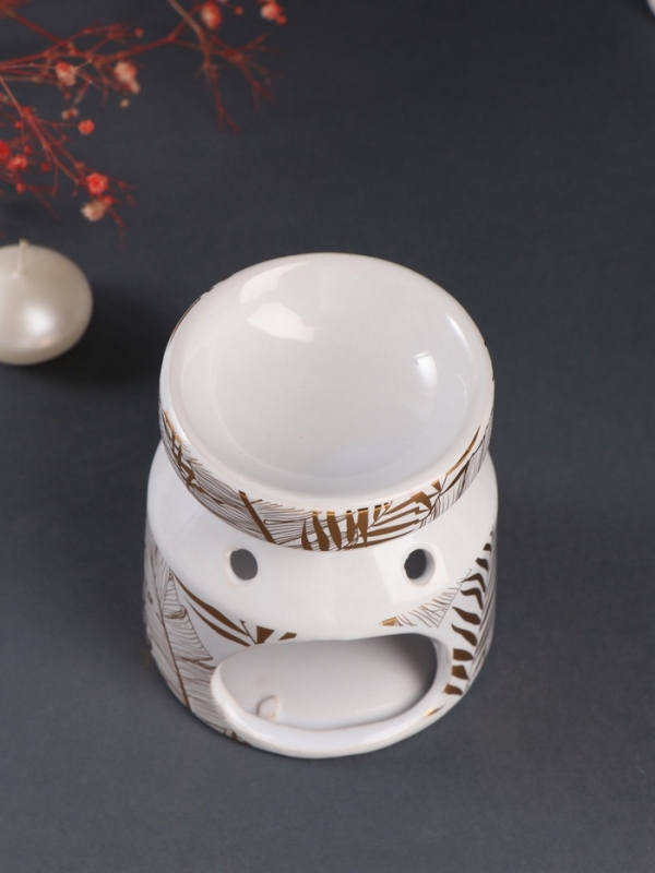 Аромалампа керамика Аромалампа керамика "Золотые пальмовые листья на белом" 9,8х9,8х11 см