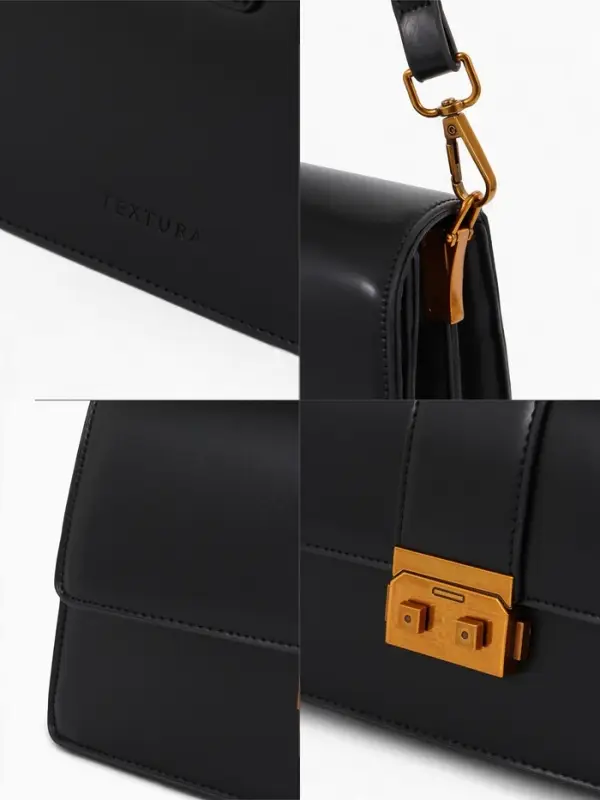Сумка женская мессенджер TEXTURA на клапане, 26&times;8.5&times;14 см, чёрная