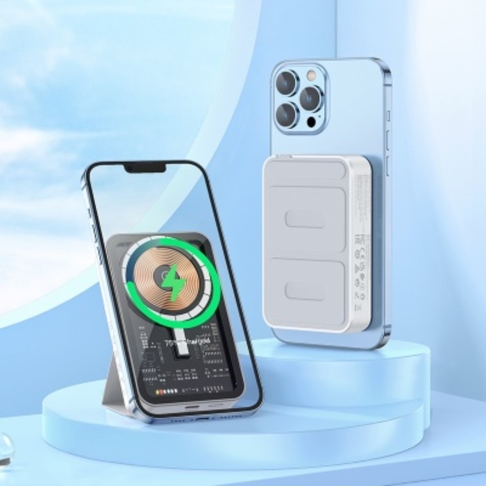 Внешний аккумулятор Hoco Q10A, 10000 мАч, Type-C, 2 A, беспроводная зарядка, белый Внешний аккумулятор Hoco Q10A, 10000 мАч, Type-C, 2 A, беспроводная зарядка, белый