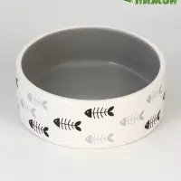 Миска &laquo;Рыбные косточки&raquo;, 300 мл, 12.5&times;4.5 см, керамика, серая, белая