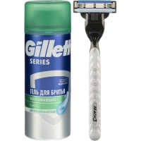 Подарочный набор GILLETTE MACH3 Бритв 1 СмКасс+Гель Д/Бр д/чувКож Алоэ 75мл