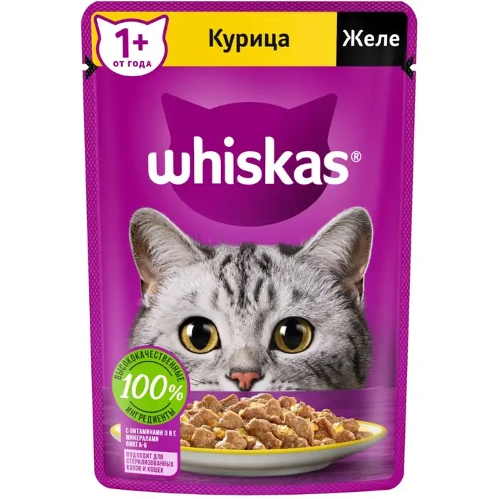 Влажный корм Whiskas для кошек, с курицей, желе, 75 г Влажный корм Whiskas для кошек, с курицей, желе, 75 г