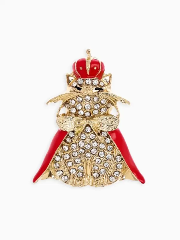 Брошь Брошь "Кошка Царица", цвет красно-белый в золоте