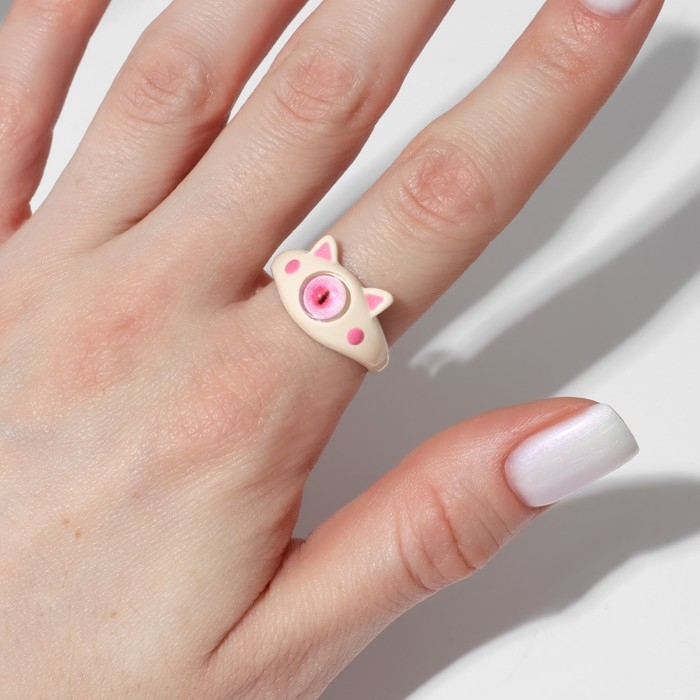Кольцо «Монстрик» кот, цвет розовый, безразмерное Кольцо «Монстрик» кот, цвет розовый, безразмерное