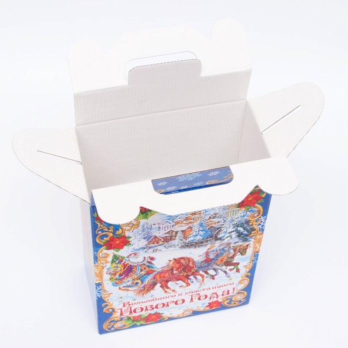 Новый год. Подарочная коробка новогодняя Ярмарка синий 18,5 х 10 х 30,5 см.