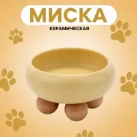 Миска &laquo;Шаг вперед&raquo;, 300 мл, 12.4&times;5 см, подставка, 15.2&times;12.4&times;8.8 см, керамика, жёлтая