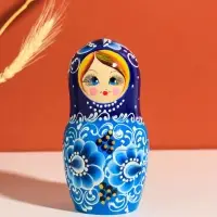 Матрешка дерево &laquo;Русская красота&raquo;, синий платок, 18 см, 5 кукольная, ручная роспись