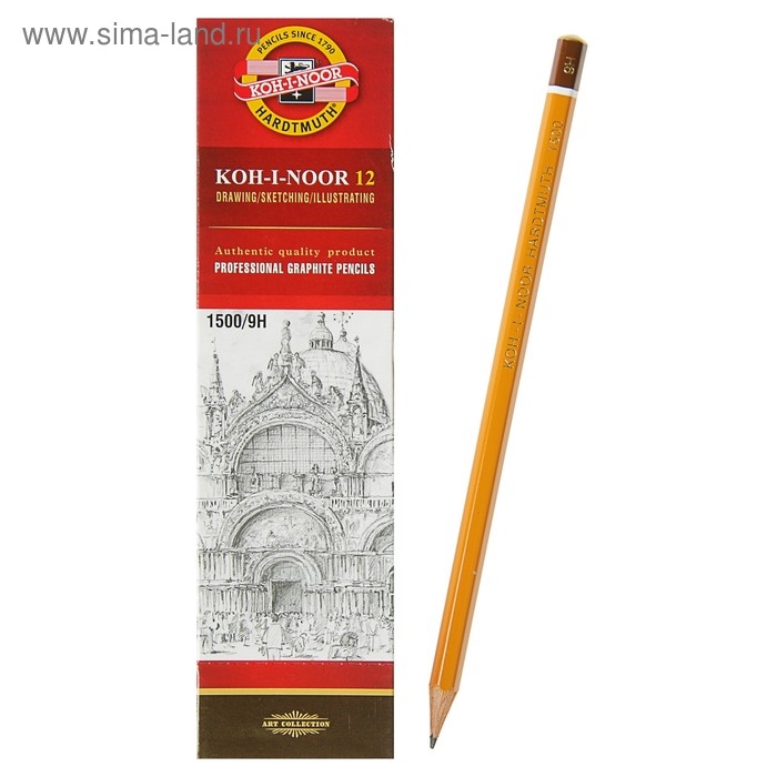 Карандаш чернографитный Koh-I-Noor 1500 9H, профессиональный, лакированный корпус Карандаш чернографитный Koh-I-Noor 1500 9H, профессиональный, лакированный корпус