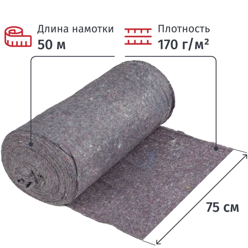 Полотно техническое холстопр. ХПП серое, рул 0,75х50м, пл. 170 г/м2