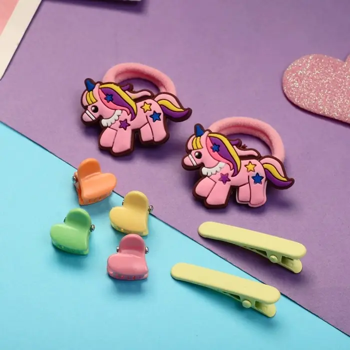 Набор для волос Набор для волос "Крошечка" (4 зажима,4 крабика) единорожка сердце, яркий
