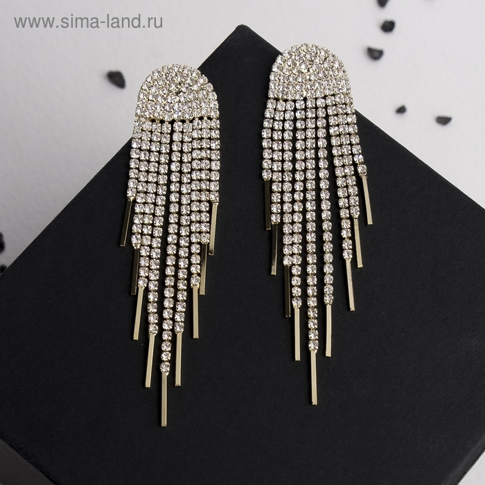Серьги висячие со стразами «Кометы», цвет белый в золоте, 8,5 см Серьги висячие со стразами «Кометы», цвет белый в золоте, 8,5 см