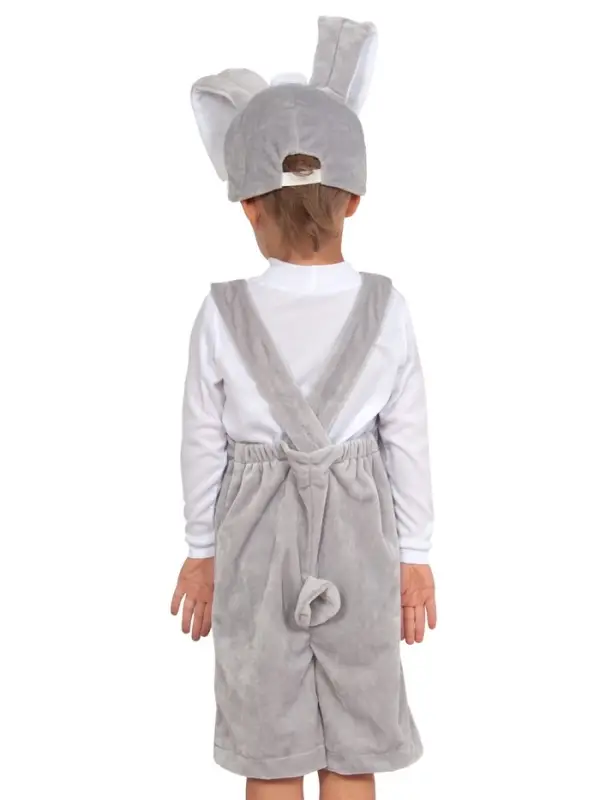 Карнавальный костюм "Зайчик серый" плюш, полукомбинезон, шапочка, 6-9 лет, рост 122-134 см