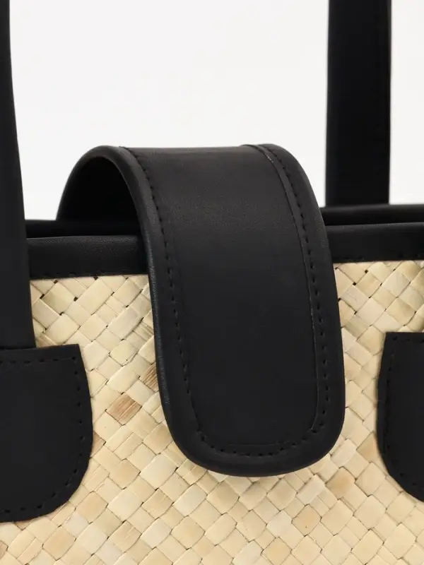 Сумка плетёная на застёжке из пандана, 30&times;10&times;35 см, бежево-чёрная