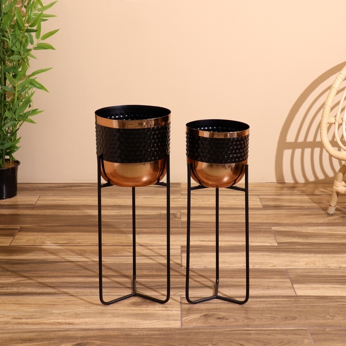 Кашпо на подставке  Кашпо на подставке "Слимо" металл (набор 2 шт), диаметр 24 и 19 см