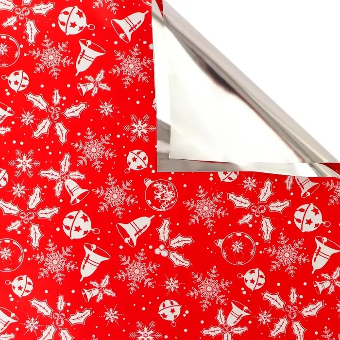 Пленка упаковочная для подарков, металлизированная, 35мкм "Колокольчики“, 50х70см