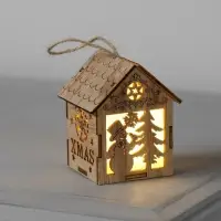 Ёлочная игрушка &laquo;Домик со снеговиком&raquo;, 8&times;6.5&times;6 см, от батареек, свечение тёплое белое