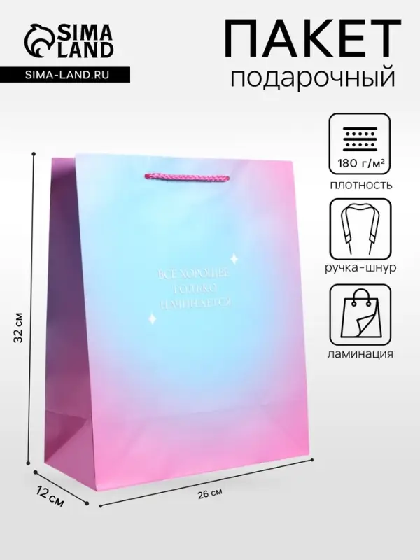 Пакет подарочный ламинированный &laquo;Только начинается&raquo;, 26&times;12&times;32 см