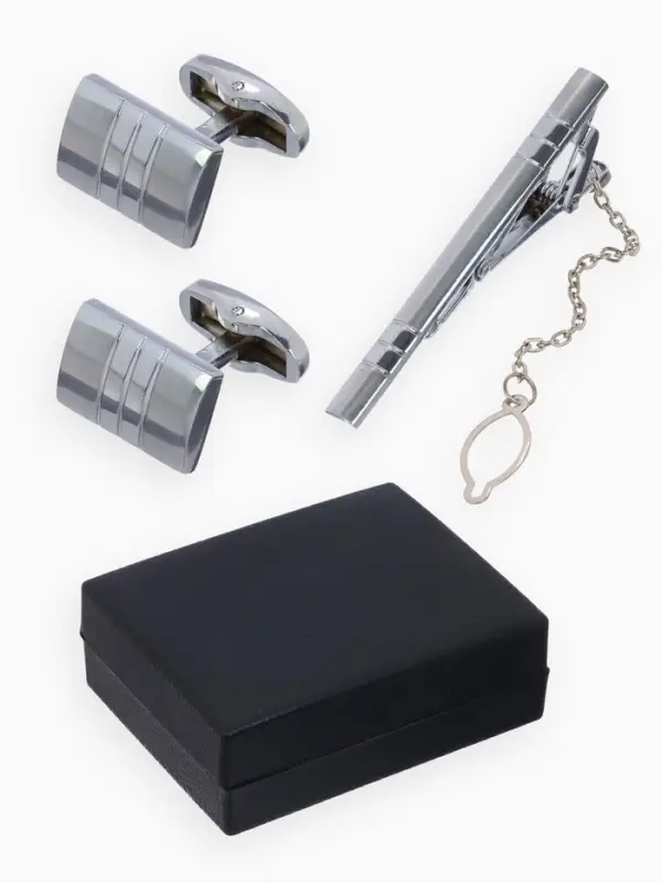 Набор мужской стальной &laquo;Запонки + Зажим для галстука&raquo;, брутальность, чёрный в серебре