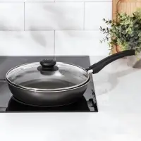 Сковорода &laquo;Классика атлас&raquo;, d=24 см, стеклянная крышка, пластиковая ручка, антипригарное покрытие, алюминий, чёрная