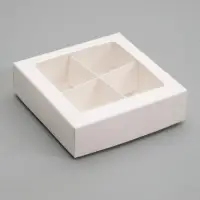 Коробка для конфет 4 шт., с окном, белая 12.5&times;12.5&times;3.5 см
