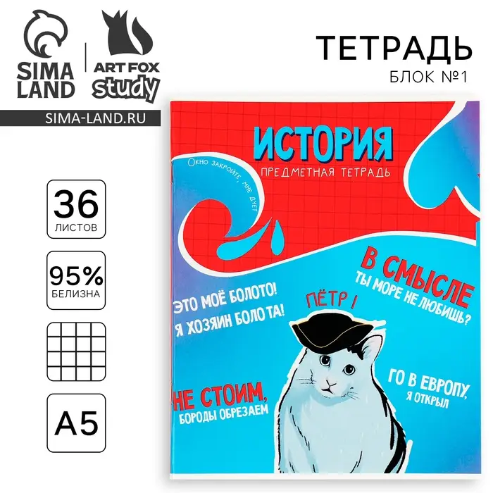 Тетрадь в клетку, предметная, 36 л.,на скрепке, блок №1&laquo;Мемы. История&raquo;